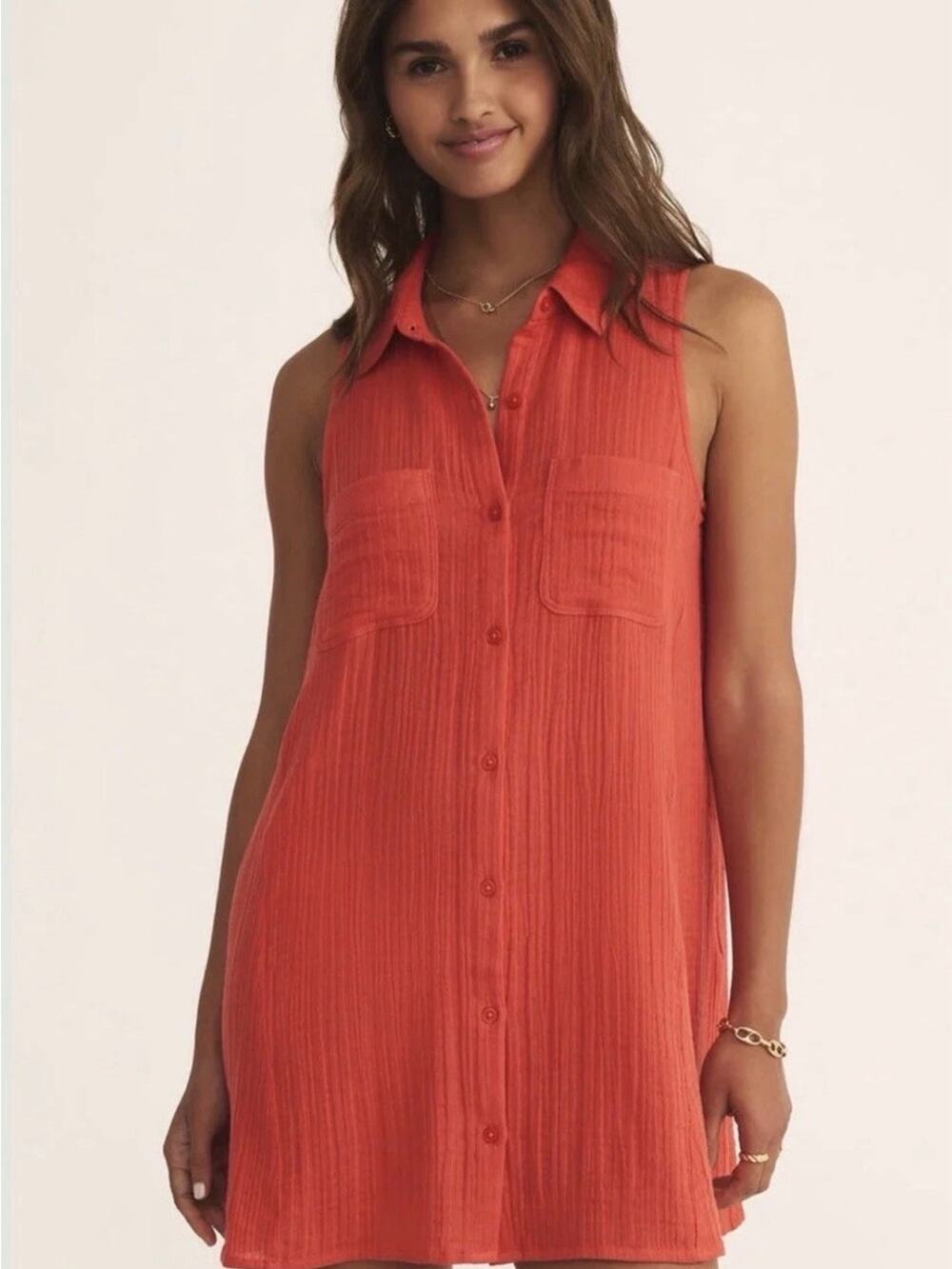 NWOT Z Supply New Light Gauze Mini Dress in Cabana Red Size M